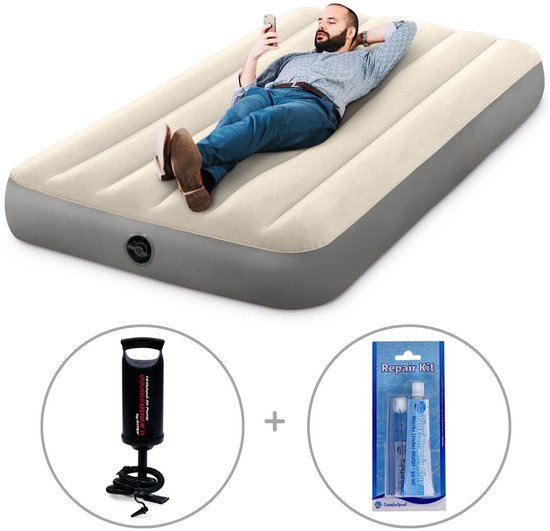 Intex Deluxe luchtbed | Eenpersoons | 191 x 99 x 25 cm | Inclusief Intex handpomp + reparatiekit van Intex