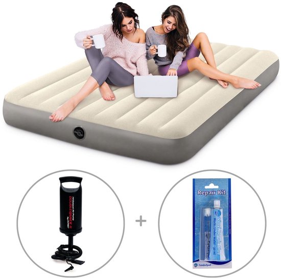 Intex Deluxe luchtbed | Tweepersoons | 203 x 152 x 25 cm | Inclusief handpomp + reparatiekit van Intex