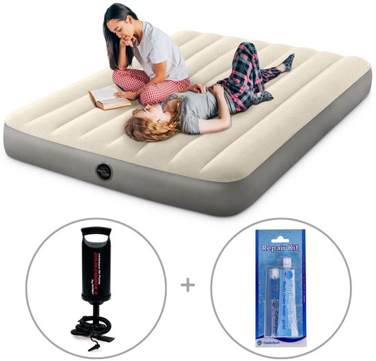 Intex Deluxe luchtbed | Twijfelaar | 191 x 137 x 25 cm | Inclusief Intex handpomp + reparatiekit van Intex