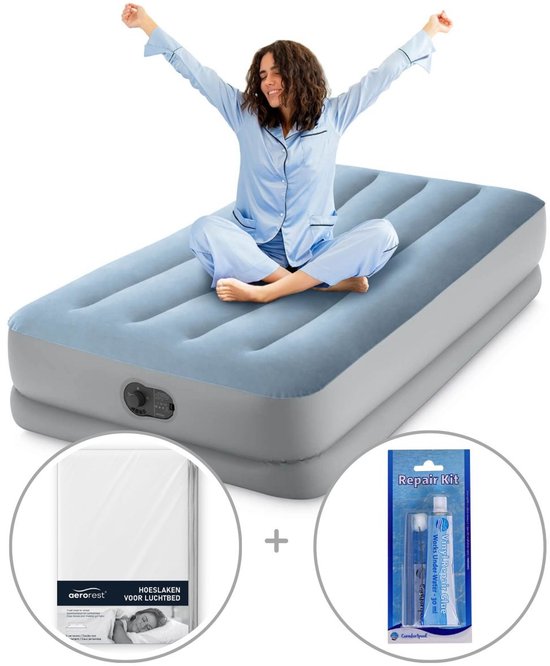 Intex Dura-Beam Comfort luchtbed | Eenpersoons | 191 x 99 x 36 cm | Inclusief bijpassend hoeslaken + reparatiekit
