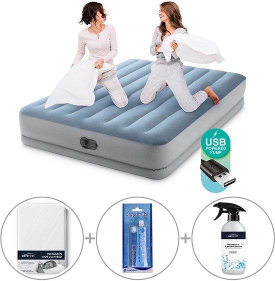 Intex Dura-Beam Comfort luchtbed | Tweepersoons | 152 x 203 x 36 cm | Inclusief hoeslaken + reparatiekit + luchtbedverfrisser