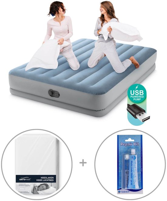 Intex Dura-Beam Comfort luchtbed | Tweepersoons | 152 x 203 x 36 cm | Inclusief hoeslaken + reparatiekit van Intex