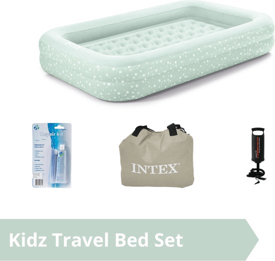 Intex kampeerluchtbed kinder - 168 x 107 x 25 cm - Mintgroen - Met handpomp (incl. Reparatiekit) van Intex