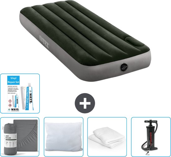 Intex Luchtbed - 1-Persoons - 76 x 191 x 25 cm - Groen - Hoeslaken - Kussen - Pomp - Reparatieset en Kussenbeschermer van Intex
