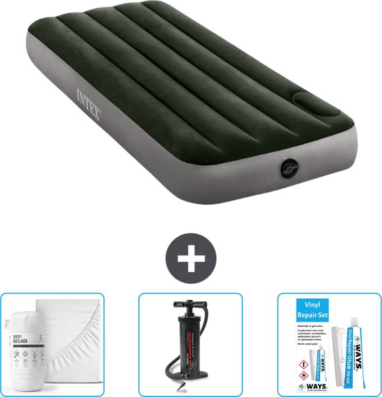 Intex Luchtbed - 1-Persoons - 76 x 191 x 25 cm - Groen - Hoeslaken - Pomp en Reparatieset van Intex