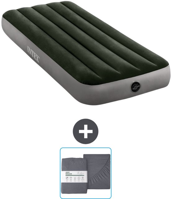 Intex Luchtbed - 1-Persoons - 76 x 191 x 25 cm - Groen - Inclusief en Hoeslaken van Intex