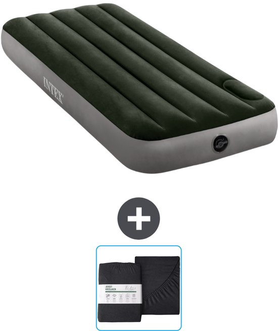 Intex Luchtbed - 1-Persoons - 76 x 191 x 25 cm - Groen - Inclusief en Hoeslaken van Merkloos