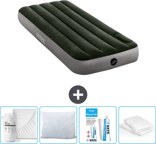 Intex Luchtbed - 1-Persoons - 76 x 191 x 25 cm - Groen - Inclusief Hoeslaken - Kussen - Kussenbeschermer en Reparatieset van Intex