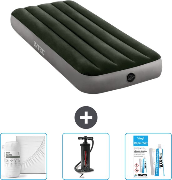Intex Luchtbed - 1-Persoons - 76 x 191 x 25 cm - Groen - Inclusief Hoeslaken - Pomp en Reparatieset van Intex