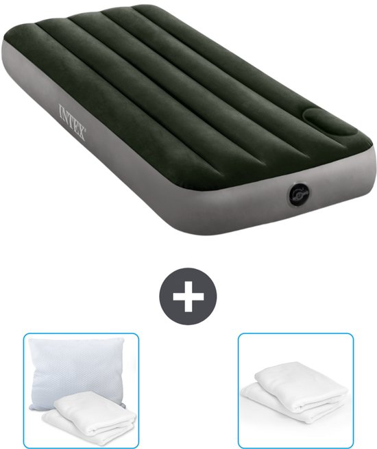 Intex Luchtbed - 1-Persoons - 76 x 191 x 25 cm - Groen - Inclusief Kussen en Kussenbeschermer van Intex