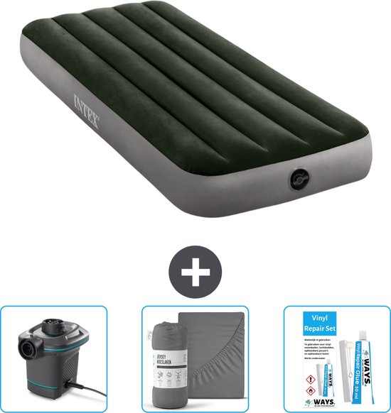 Intex Luchtbed - 1-Persoons - 76 x 191 x 25 cm - Groen - Inclusief Pomp - Hoeslaken en Reparatieset van Intex