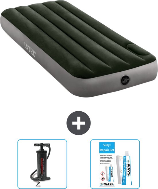 Intex Luchtbed - 1-Persoons - 76 x 191 x 25 cm - Groen - Pomp en Reparatieset van Intex