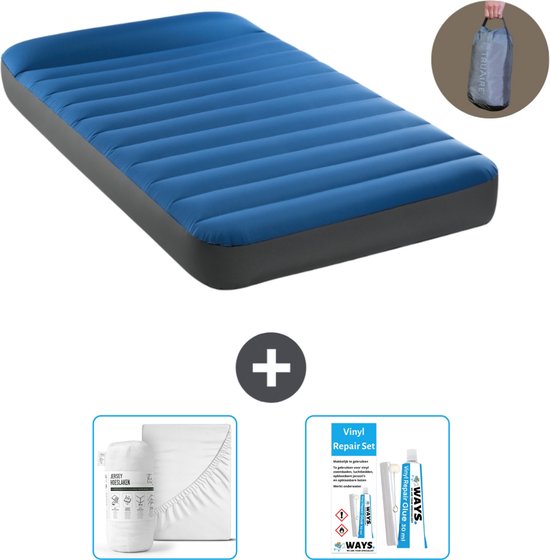 Intex Luchtbed - 1-Persoons - 99 x 191 x 22 cm - Blauw - Inclusief pomp - Hoeslaken en Reparatieset van Merkloos