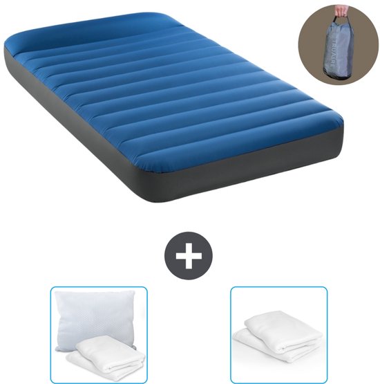 Intex Luchtbed - 1-Persoons - 99 x 191 x 22 cm - Blauw - Inclusief pomp - Kussen en Kussenbeschermer van Merkloos