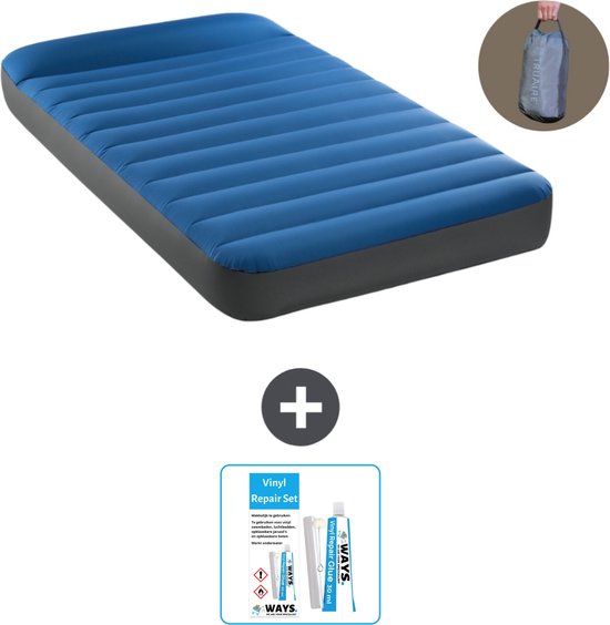 Intex Luchtbed - 1-Persoons - 99 x 191 x 22 cm - Blauw - Inclusief pomp - Reparatieset