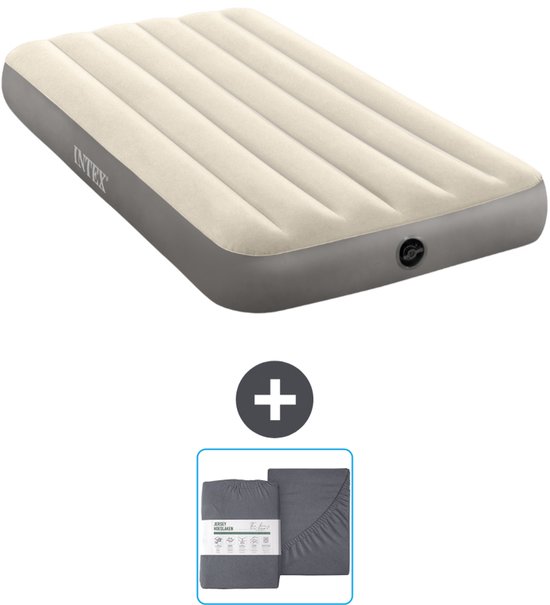 Intex Luchtbed - 1-Persoons - 99 x 191 x 25 cm - Beige - Inclusief en Hoeslaken van Merkloos