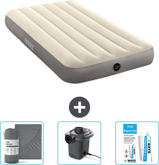 Intex Luchtbed - 1-Persoons - 99 x 191 x 25 cm - Beige - Inclusief Hoeslaken - Pomp en Reparatieset van Merkloos