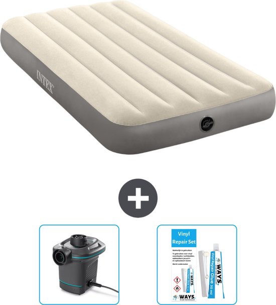 Intex Luchtbed - 1-Persoons - 99 x 191 x 25 cm - Beige - Inclusief Pomp en Reparatieset van Merkloos