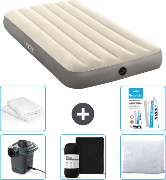 Intex Luchtbed - 1-Persoons - 99 x 191 x 25 cm - Beige - Inclusief Pomp - Hoeslaken - Kussen - Kussenbeschermer en Reparatieset van Merkloos