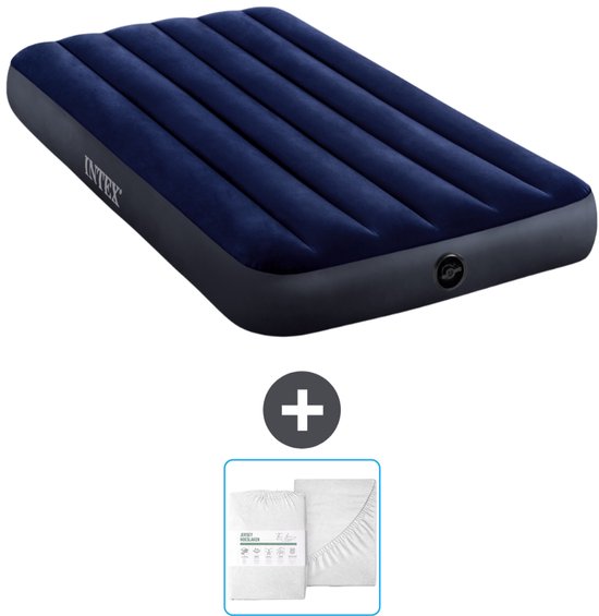 Intex Luchtbed - 1-Persoons - 99 x 191 x 25 cm - Blauw - Inclusief en Hoeslaken van Intex