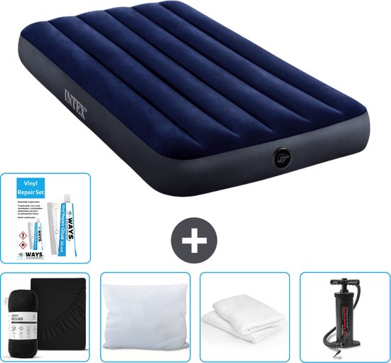 Intex Luchtbed - 1-Persoons - 99 x 191 x 25 cm - Blauw - Inclusief Hoeslaken - Kussen - Pomp - Reparatieset en Kussenbeschermer van Intex