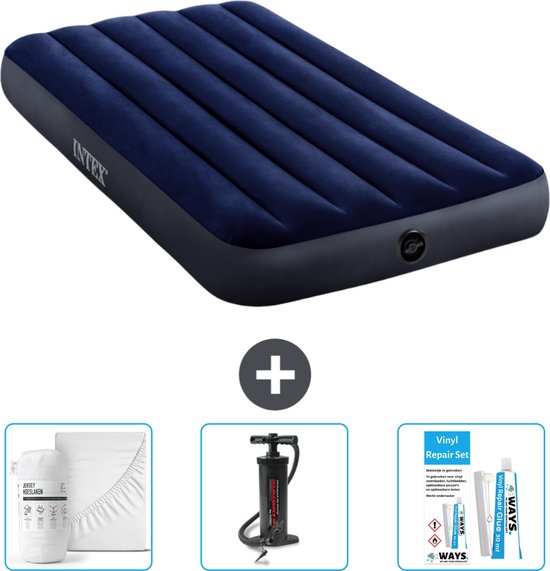 Intex Luchtbed - 1-Persoons - 99 x 191 x 25 cm - Blauw - Inclusief Hoeslaken - Pomp en Reparatieset van Intex