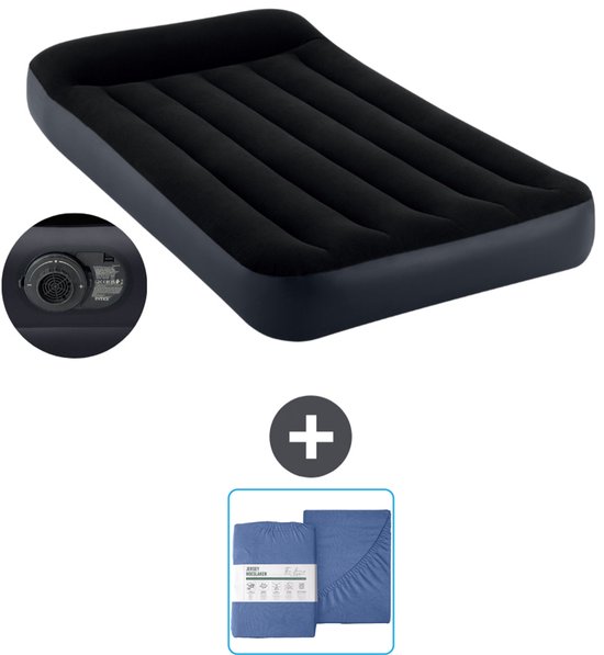 Intex Luchtbed - 1-Persoons - 99 x 191 x 25 cm - Blauw - Inclusief pomp en Hoeslaken van Merkloos