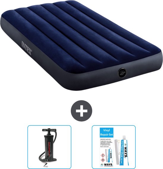 Intex Luchtbed - 1-Persoons - 99 x 191 x 25 cm - Blauw - Inclusief Pomp en Reparatieset van Intex