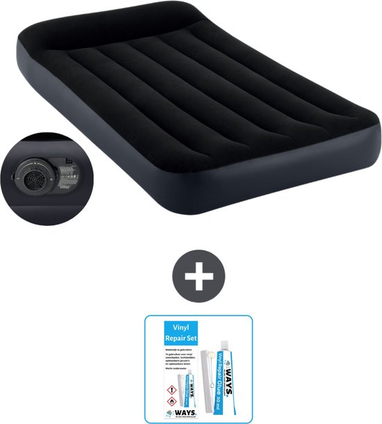 Intex Luchtbed - 1-Persoons - 99 x 191 x 25 cm - Blauw - Inclusief pomp - Reparatieset van Merkloos