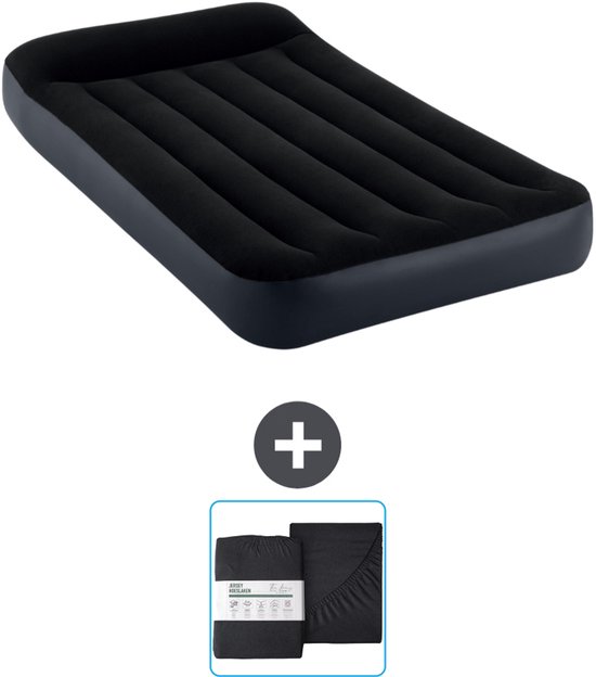 Intex Luchtbed - 1-Persoons - 99 x 191 x 25 cm - Donkerblauw - Inclusief en Hoeslaken van Intex