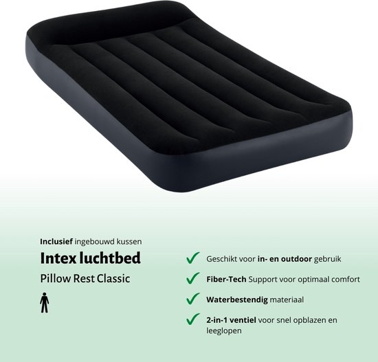 Intex Luchtbed - 1-Persoons - 99 x 191 x 25 cm - Donkerblauw - Inclusief Hoeslaken - Pomp en Reparatieset van Intex
