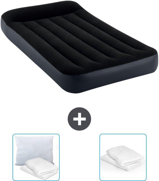 Intex Luchtbed - 1-Persoons - 99 x 191 x 25 cm - Donkerblauw - Inclusief Kussen en Kussenbeschermer van Intex