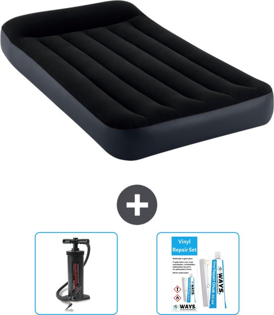 Intex Luchtbed - 1-Persoons - 99 x 191 x 25 cm - Donkerblauw - Inclusief Pomp en Reparatieset van Intex