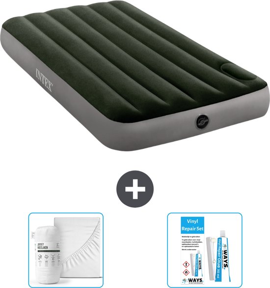 Intex Luchtbed - 1-Persoons - 99 x 191 x 25 cm - Groen - Inclusief Hoeslaken en Reparatieset van Intex