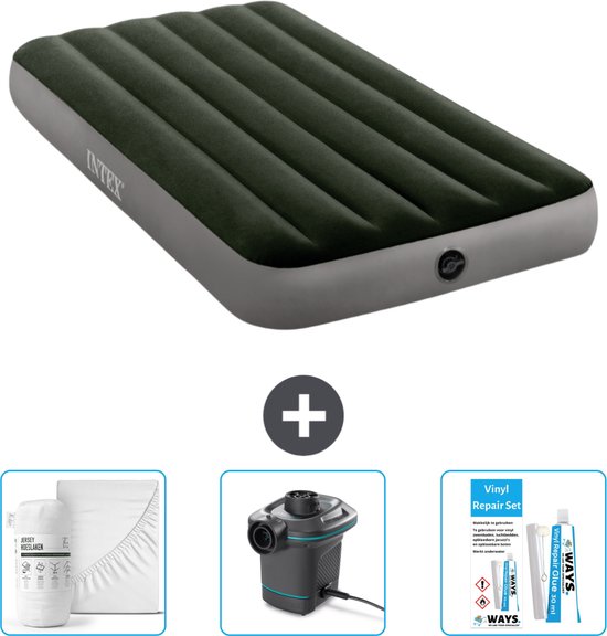 Intex Luchtbed - 1-Persoons - 99 x 191 x 25 cm - Groen - Inclusief Hoeslaken - Pomp en Reparatieset van Intex
