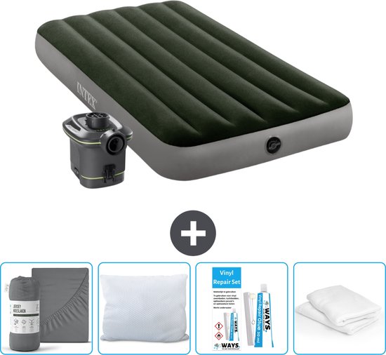 Intex Luchtbed - 1-Persoons - 99 x 191 x 25 cm - Groen - Inclusief pomp - Hoeslaken - Kussen - Kussenbeschermer en Reparatieset van Intex