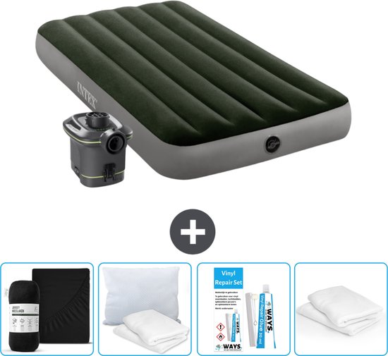 Intex Luchtbed - 1-Persoons - 99 x 191 x 25 cm - Groen - Inclusief pomp - Hoeslaken - Kussen - Reparatieset en Kussenbeschermer van Intex