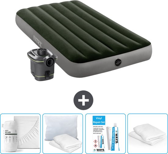 Intex Luchtbed - 1-Persoons - 99 x 191 x 25 cm - Groen - Inclusief pomp - Hoeslaken - Kussen - Reparatieset en Kussenbeschermer van Intex