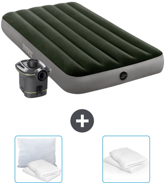 Intex Luchtbed - 1-Persoons - 99 x 191 x 25 cm - Groen - Inclusief pomp - Kussen en Kussenbeschermer