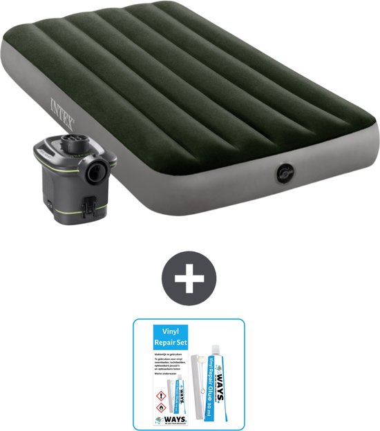 Intex Luchtbed - 1-Persoons - 99 x 191 x 25 cm - Groen - Inclusief pomp - Reparatieset van Intex