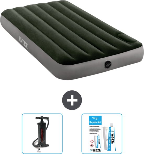 Intex Luchtbed - 1-Persoons - 99 x 191 x 25 cm - Groen - Pomp en Reparatieset van Intex