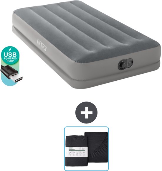 Intex Luchtbed - 1-Persoons - 99 x 191 x 30 cm - Grijs - Inclusief pomp en Hoeslaken van Intex