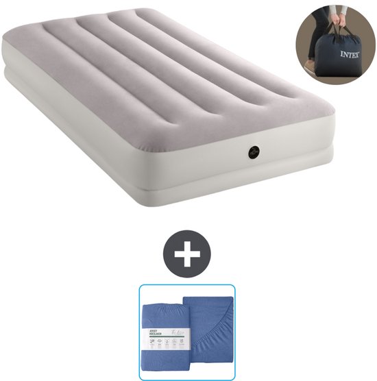 Intex Luchtbed - 1-Persoons - 99 x 191 x 30 cm - Grijs - Inclusief pomp en Hoeslaken van Merkloos