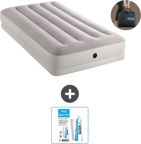 Intex Luchtbed - 1-Persoons - 99 x 191 x 30 cm - Grijs - Inclusief pomp - Reparatieset van Intex