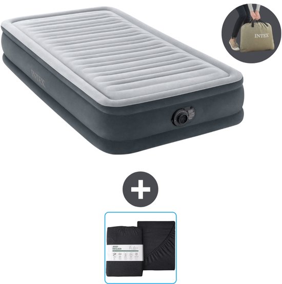 Intex Luchtbed - 1 Persoons - 99 x 191 x 33 cm - Grijs - Inclusief pomp en Hoeslaken van Intex