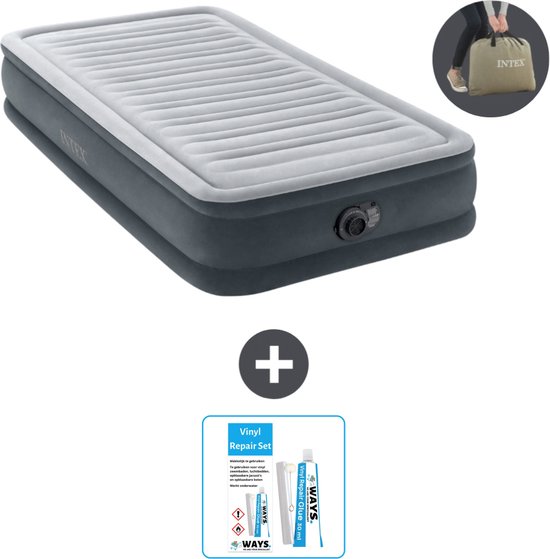 Intex Luchtbed - 1 Persoons - 99 x 191 x 33 cm - Grijs - Inclusief pomp - Reparatieset van Intex