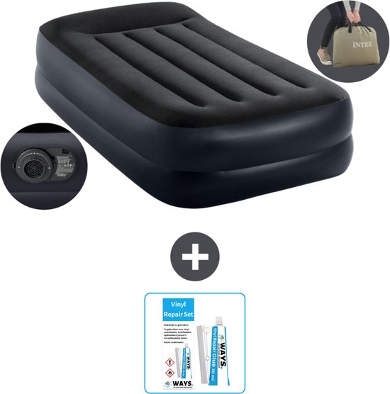 Intex Luchtbed - 1-Persoons - 99 x 191 x 42 cm - Blauw - Inclusief pomp - Reparatieset van Intex