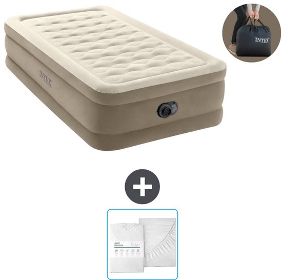Intex Luchtbed - 1-Persoons - 99 x 191 x 46 cm - Beige - Inclusief pomp en Hoeslaken van Intex