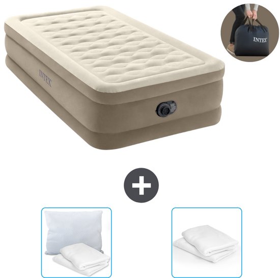 Intex Luchtbed - 1-Persoons - 99 x 191 x 46 cm - Beige - Inclusief pomp - Kussen en Kussenbeschermer van Intex