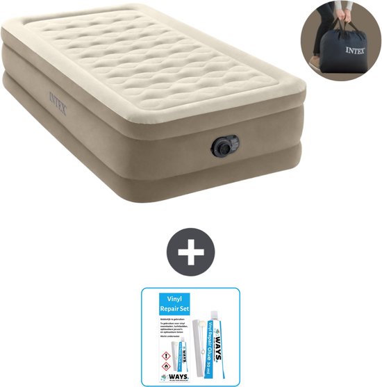 Intex Luchtbed - 1-Persoons - 99 x 191 x 46 cm - Beige - Inclusief pomp - Reparatieset van Intex